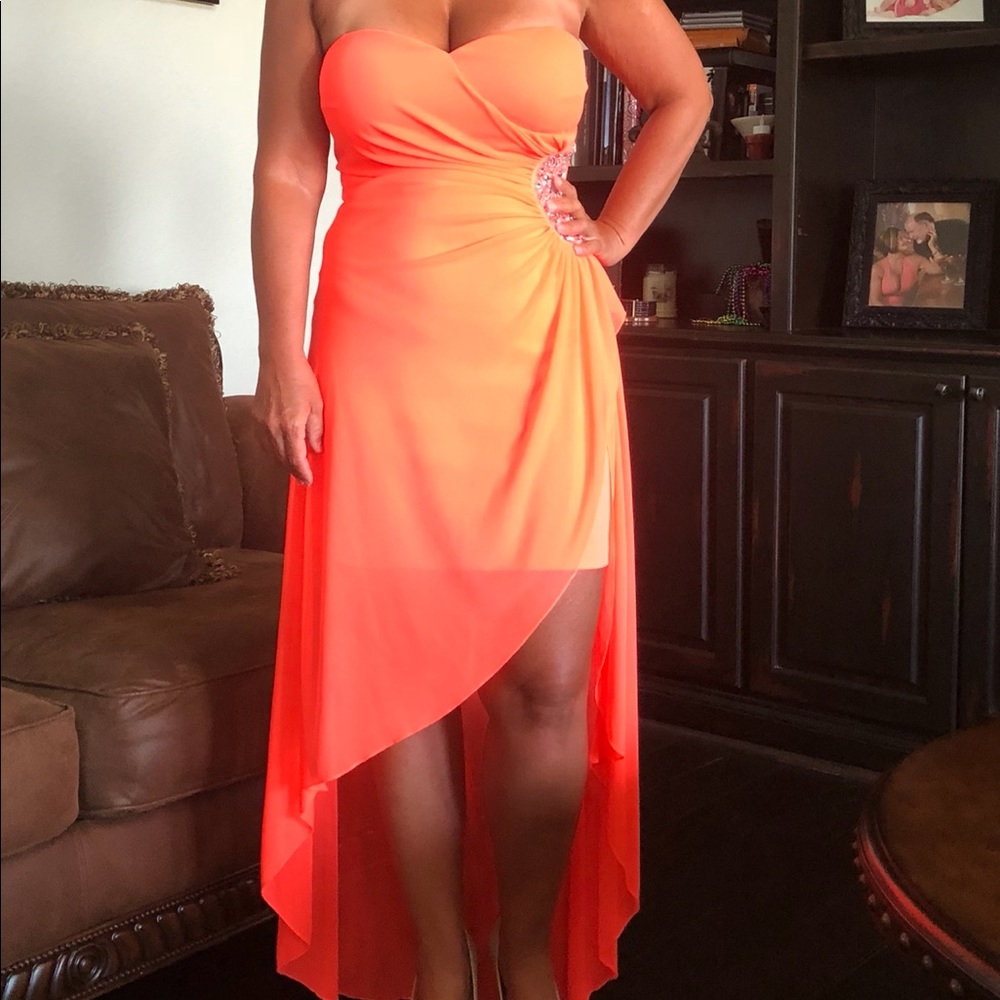 Coral Strapless High/Low Dress